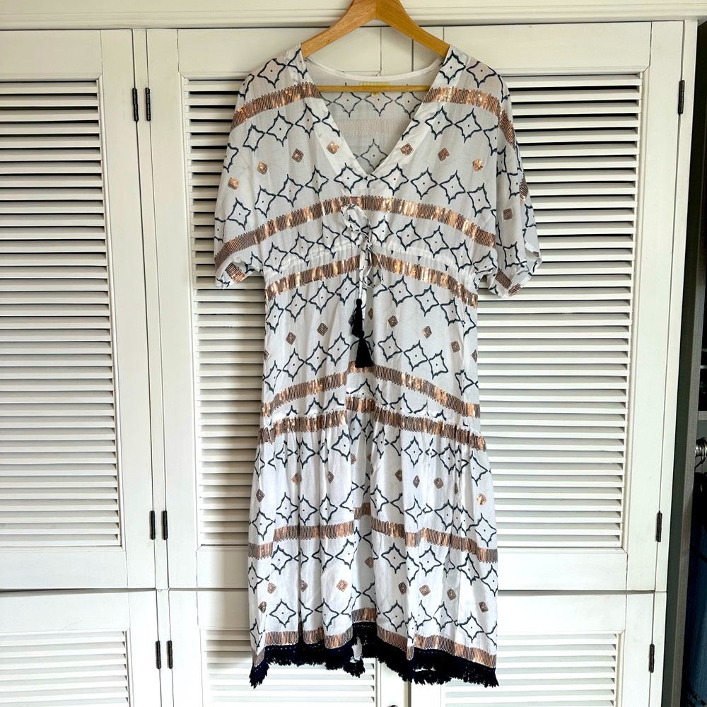 Rubyyaya Midi Dress with Sequin and Fringe Detail